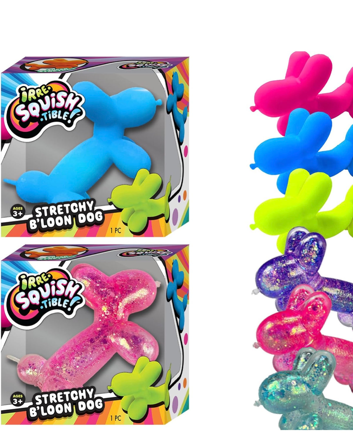 Ja-Ru Irre-Squish-Tible Stretchy B'loon Dog, Glitter (Styles May Vary)