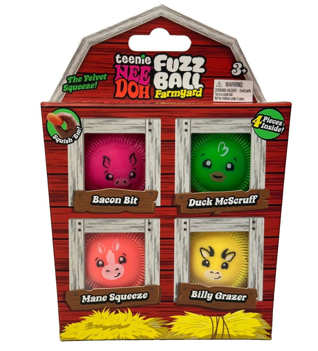 Teenie NeeDoh Farmyard Fuzz Balls, 4 Pack
