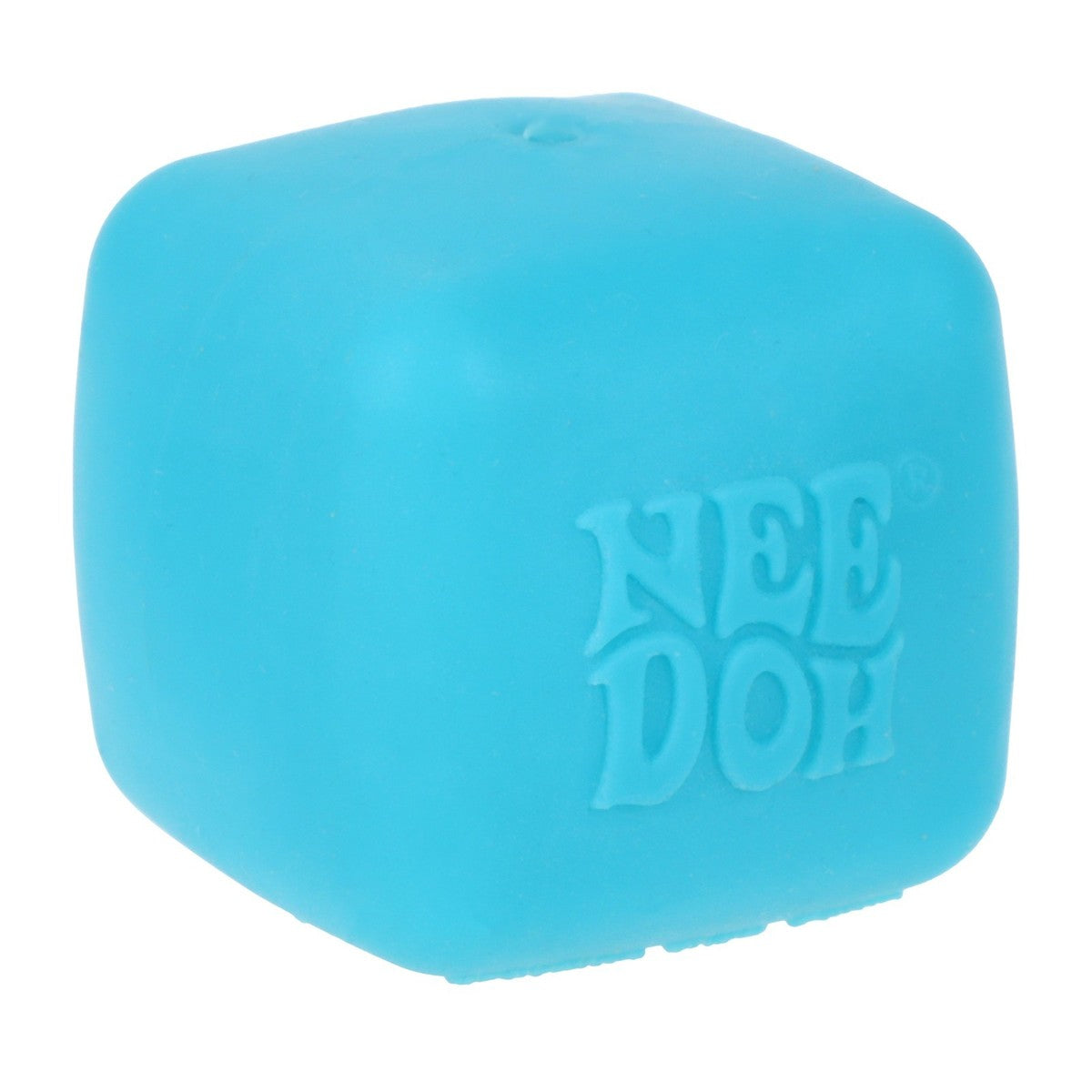 Blue NeeDoh Cool Cube squishy out of the box