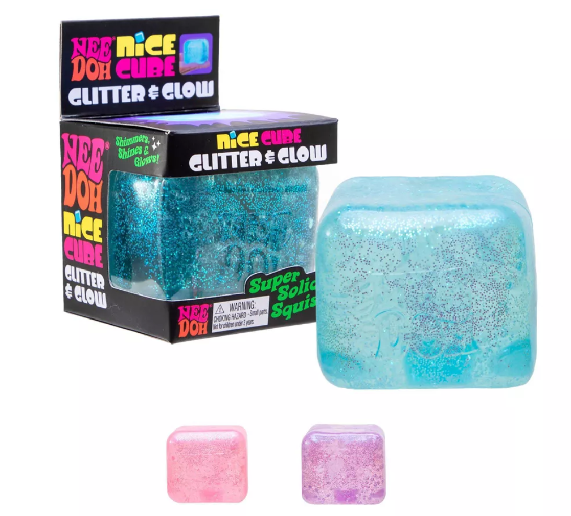 NeeDoh Nice Cube Squishy, Glitter and Glow (Styles May Vary)