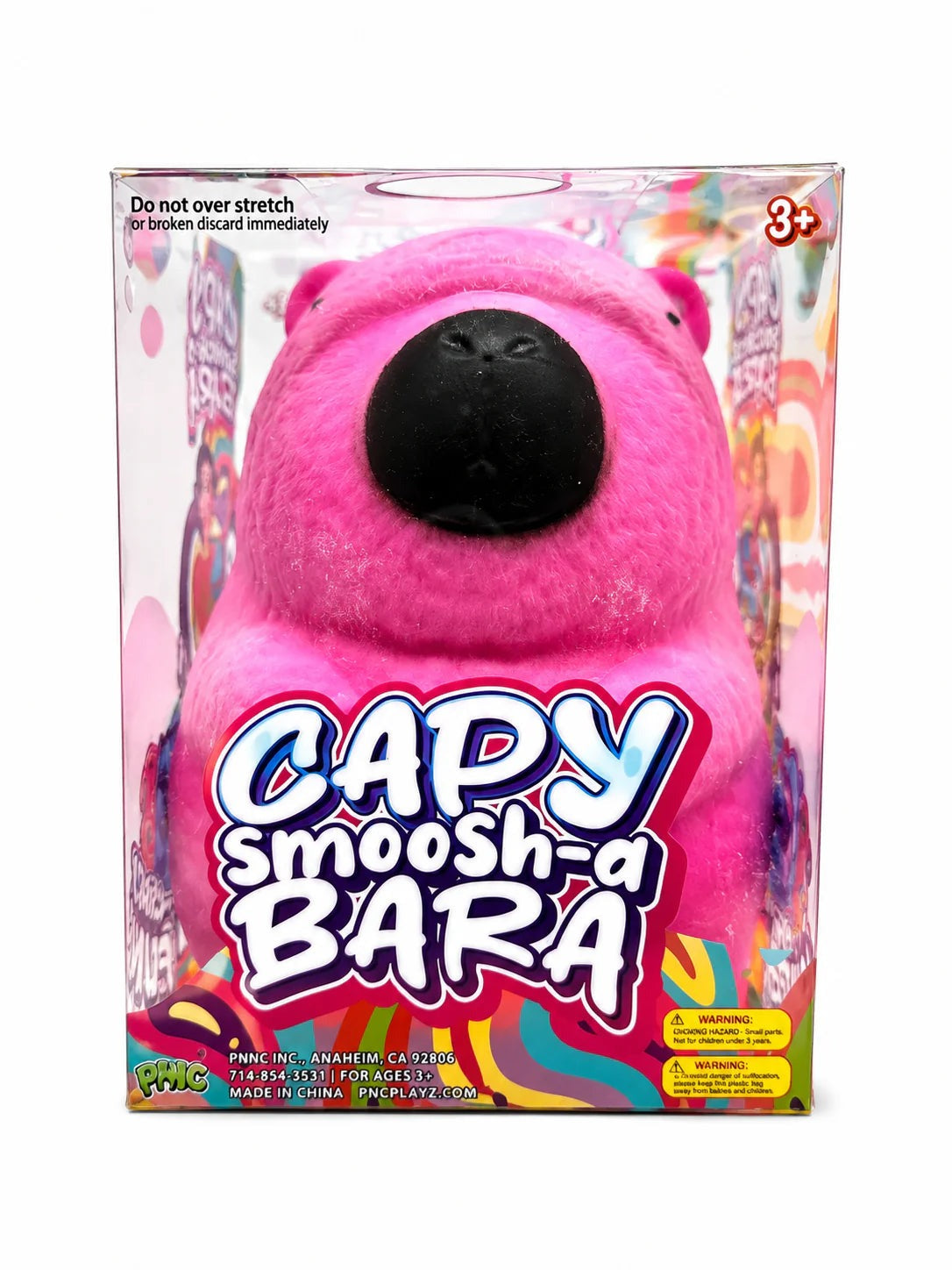 PPNC Capy Smoosh-a-Bara, a pink capybara squeeze toy in its packaging