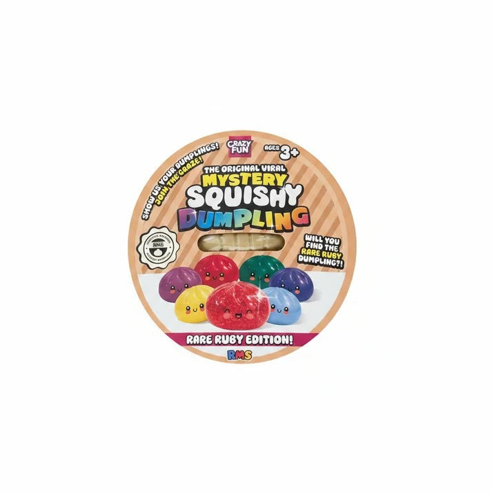 Crazy Fun Mystery Dumpling squishy, Rare Ruby Edition, in its basket package