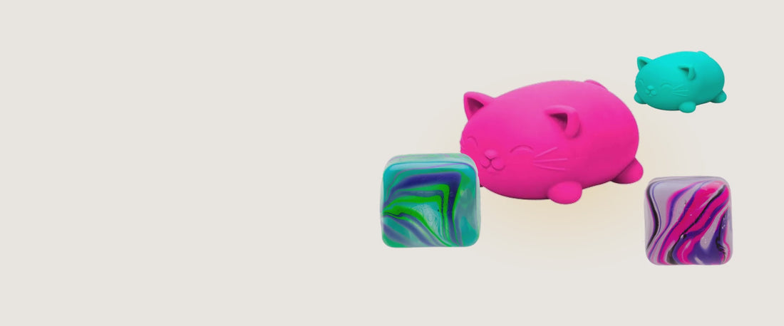 4 squishy toys floating 