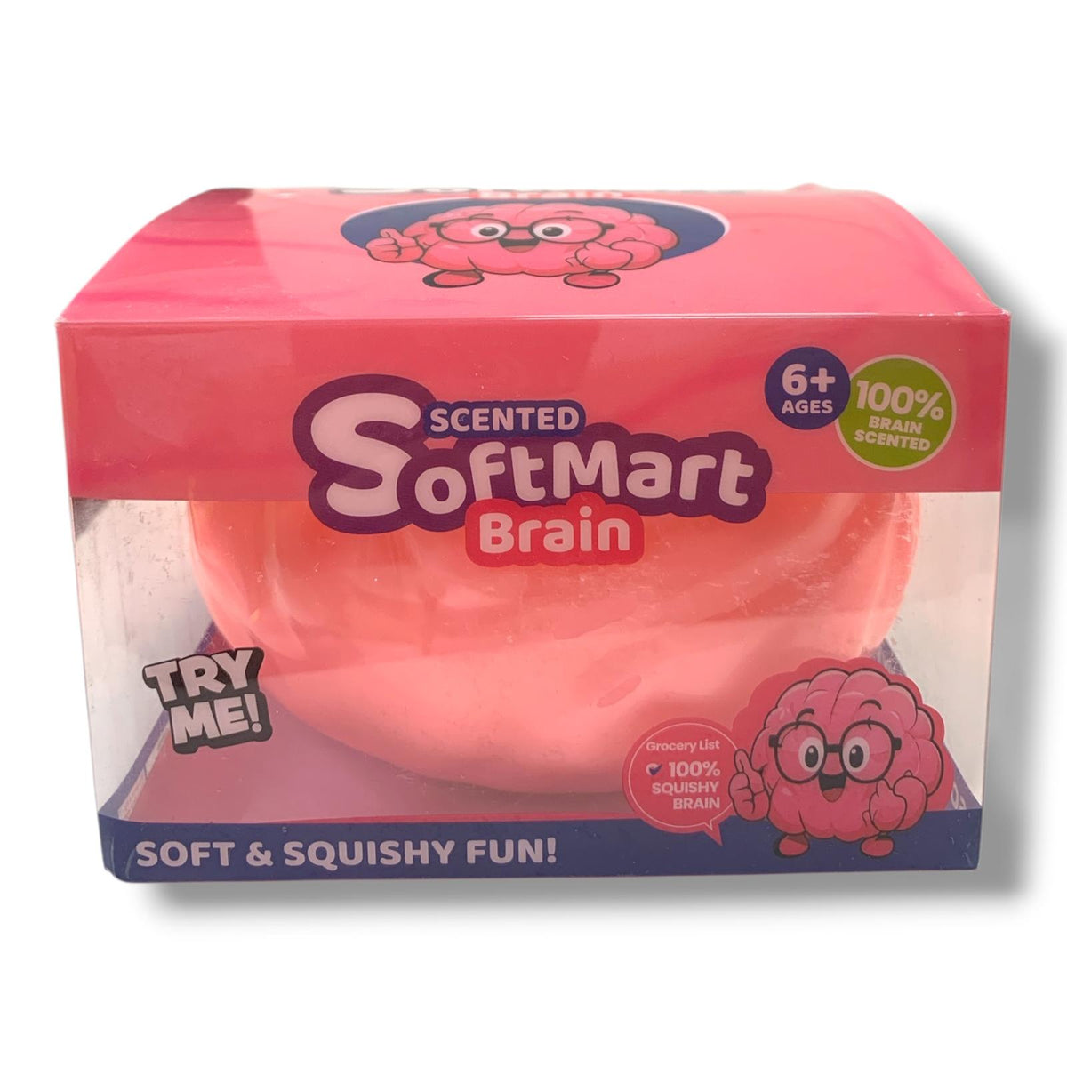 SoftMart Brain Squishy, Scented, in its packaging